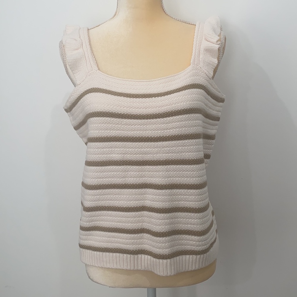 Striped Ruffle Strap Sweater Tank size L - Picture 2 of 8
